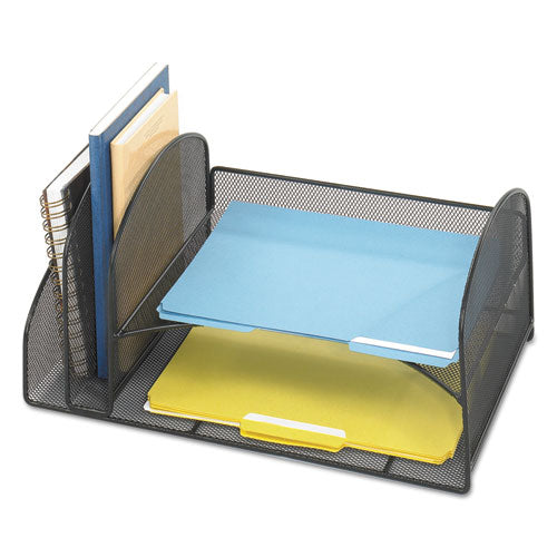 Image of Safco® Onyx Mesh Desk Organizer, Two Vertical/Two Horizontal Sections, Steel Mesh, 17 x 10.75 x 7.75, Black