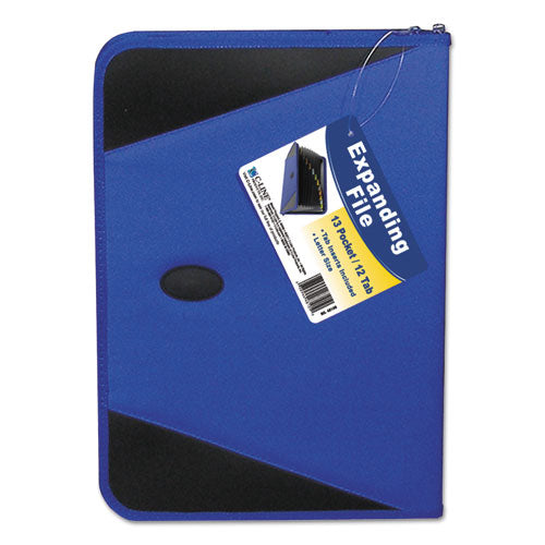 Image of C-Line® Expanding File with Zipper Closure, 2" Expansion, 13 Sections, Zipper Closure, 1/12-Cut Tabs, Letter Size, Blue