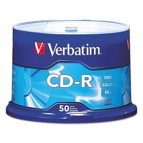 Image of Verbatim® Cd-R Recordable Disc, 700 Mb/80min, 52x, Spindle, Silver, 50/pack