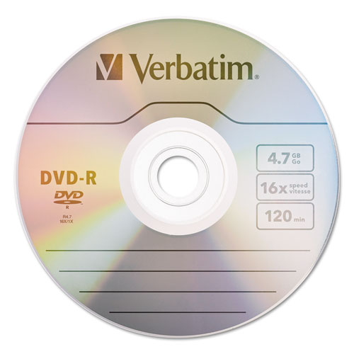Image of Verbatim® Dvd-R Recordable Disc, 4.7 Gb, 16x, Spindle, Silver, 100/pack