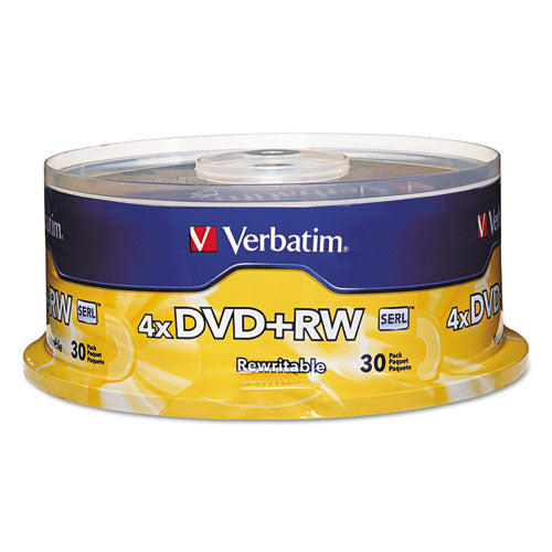 Image of Verbatim® Dvd+rw Rewritable Disc, 4.7 Gb, 4x, Spindle, Silver, 30/pack