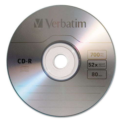 Image of Verbatim® Cd-R Recordable Disc, 700 Mb/80 Min, 52x, Spindle, Silver, 100/pack