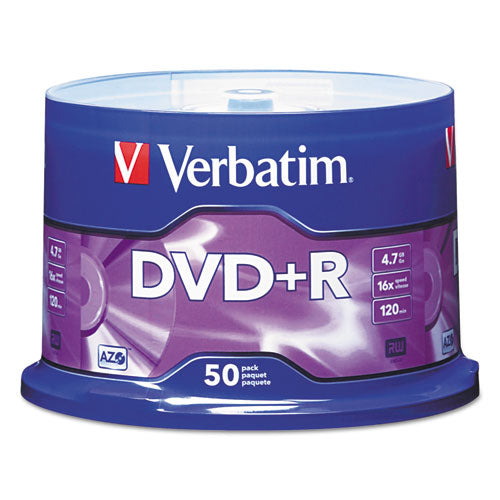 Image of Verbatim® Dvd+r Recordable Disc, 4.7 Gb, 16x, Spindle, Matte Silver, 50/pack