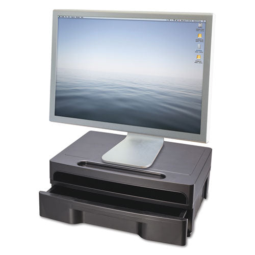 Image of Officemate Monitor Stand With Drawer, 13.13" X 9.88" X 5", Black, Supports 40 Lbs