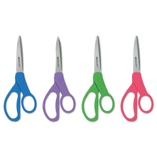 Image of Westcott® Student Scissors with Antimicrobial Protection, Pointed Tip, 7" Long, 3" Cut Length, Randomly Assorted Handle Color