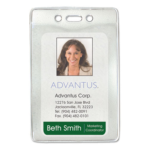 Image of Advantus Security ID Badge Holders, Vertical, Pre-Punched for Chain/Clip, Clear, 2.63" x 4.38" Holder, 2.38" x 3.75" Insert, 50/Box