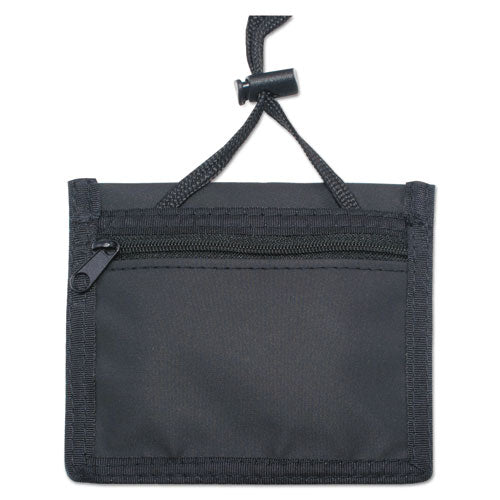 Image of Advantus ID Badge Holders with Convention Neck Pouch, Horizontal, Black/Clear 5" x 4.25" Holder, 2.75" x 4" Insert, 48" Cord, 12/Pack