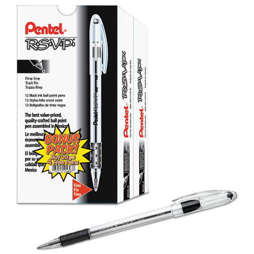 Image of Pentel® R.s.v.p. Ballpoint Pen Value Pack, Stick, Fine 0.7 Mm, Black Ink, Clear/black Barrel, 24/pack