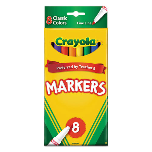 Image of Crayola® Non-Washable Marker, Fine Bullet Tip, Assorted Classic Colors, 8/pack