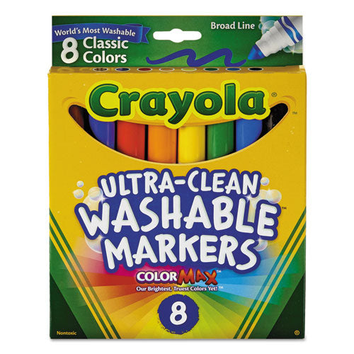 Image of Crayola® Ultra-Clean Washable Markers, Broad Bullet Tip, Assorted Colors, 8/pack