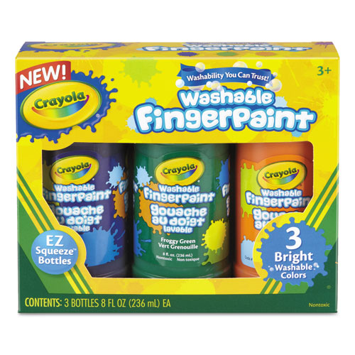 Image of Crayola® Washable Fingerpaint Pack, 3 Assorted Bright Colors, 8 oz Tube, 3/Box