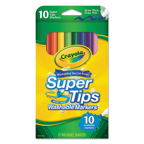 Image of Crayola® Washable Super Tips Markers, Fine/Broad Bullet Tips, Assorted Colors, 10/Set
