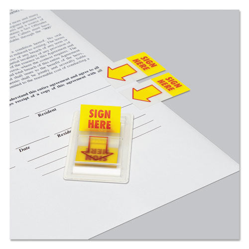 Image of Universal® Arrow Page Flags, "Sign Here", Yellow/Red, 50 Flags/Dispenser, 2 Dispensers/Pack