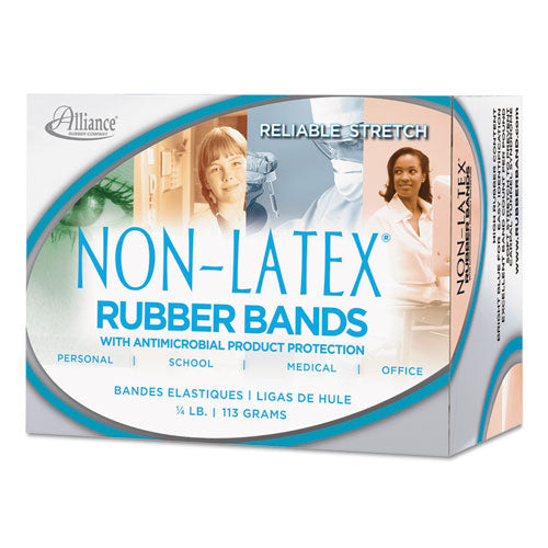 Image of Alliance® Antimicrobial Non-Latex Rubber Bands, Size 64, 0.04" Gauge, Cyan Blue, 4 Oz Box, 95/box