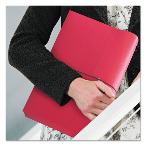 Image of Smead Expanding Wallet with Elastic Cord, 2" Expansion, 1 Section, Elastic Cord Closure, Letter Size, Red, 10/Box