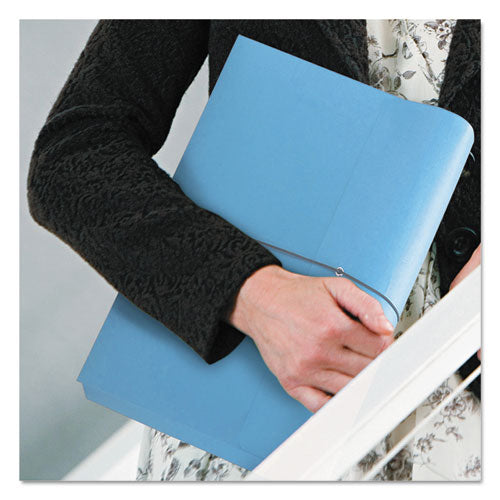 Image of Smead Expanding Wallet with Elastic Cord, 2" Expansion, 1 Section, Elastic Cord Closure, Letter Size, Blue, 10/Box