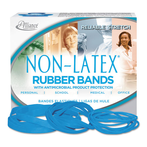 Image of Alliance® Antimicrobial Non-Latex Rubber Bands, Size 64, 0.04" Gauge, Cyan Blue, 4 Oz Box, 95/box