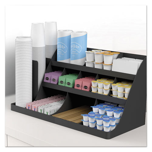 Image of Mind Reader Extra Large Coffee Condiment and Accessory Organizer, 14 Compartment, 24 x 11.8 x 12.5, Black