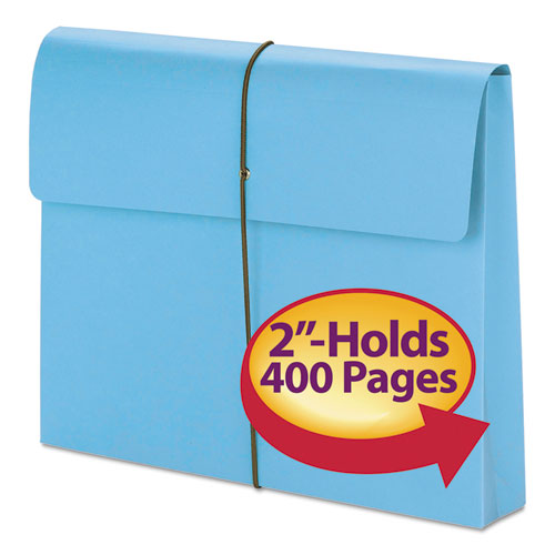 Image of Smead Expanding Wallet with Elastic Cord, 2" Expansion, 1 Section, Elastic Cord Closure, Letter Size, Blue, 10/Box