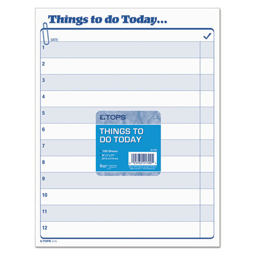 Image of TOPS Things To Do Today Daily Agenda Pad, One-Part (No Copies), 8.5 x 11, 100 Forms Total