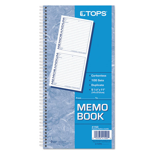 Image of TOPS Memorandum Book, Two-Part Carbonless, 5.5 x 5, 2 Forms/Sheet, 100 Forms Total