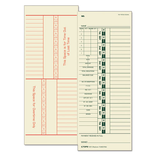 Image of TOPS Time Clock Cards, Replacement For 10-800762, Two Sides, 3.5 X 9, 500/box