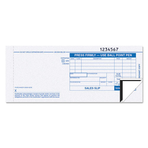 Image of TOPS Credit Card Sales Slip, Three-Part Carbonless, 7.78 x 3.25, 100 Forms Total