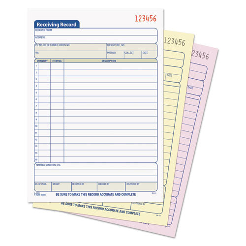 Image of TOPS Receiving Record Book, Three-Part Carbonless, 5.56 x 7.94, 50 Forms Total