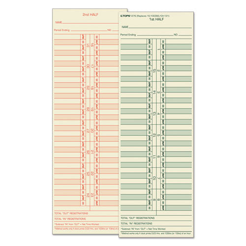 Image of TOPS Time Clock Cards, Replacement For 10-100382/1950-9631, Two Sides, 3.5 X 10.5, 500/box