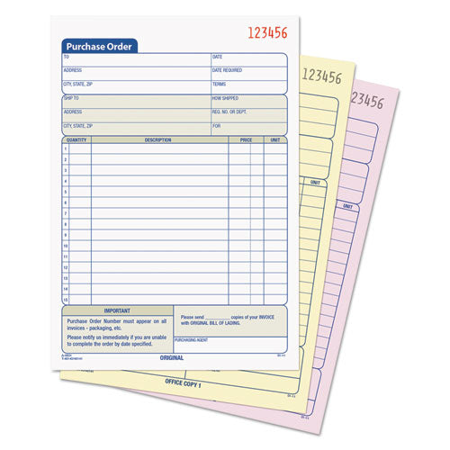 Image of TOPS Purchase Order Book, 15 Lines, Three-Part Carbonless, 5.56 x 8.44, 50 Forms Total