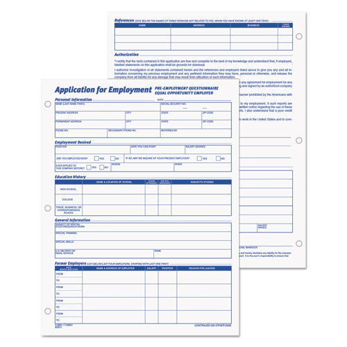 Image of TOPS Employee Application Form, One-Part (No Copies), 11 x 8.38, 50 Forms/Pad, 2 Pads/Pack