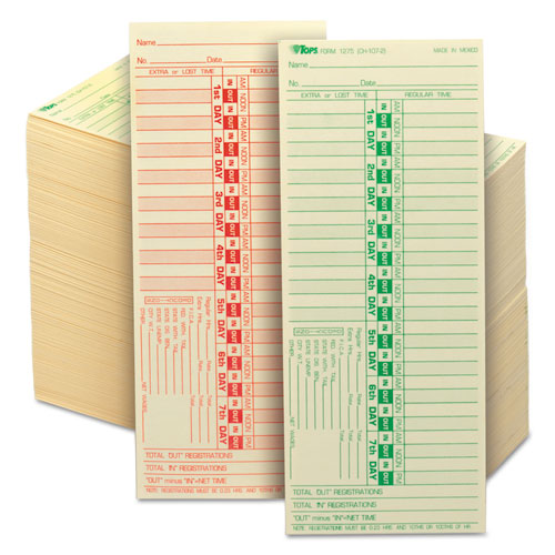Image of TOPS Time Clock Cards, Replacement For Ch-107-2, Two Sides, 3.5 X 9, 500/box