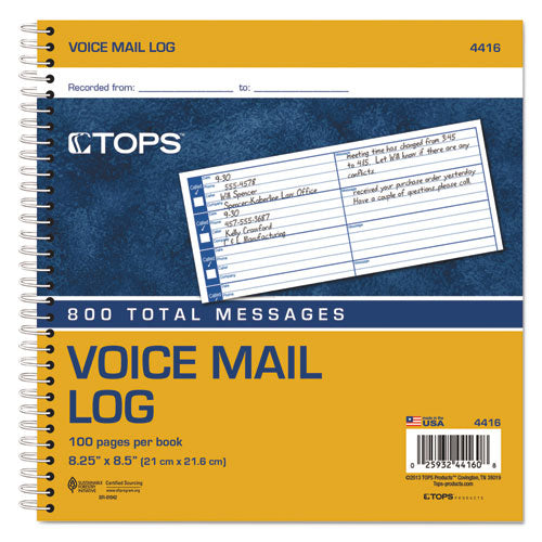 Image of TOPS Voice Message Log Books, One-Part (No Copies), 8 x 1, 8 Forms/Sheet, 800 Forms Total