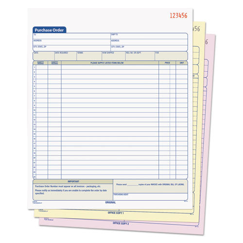 Image of TOPS Purchase Order Book, 22 Lines, Three-Part Carbonless, 8.38 x 10.19, 50 Forms Total