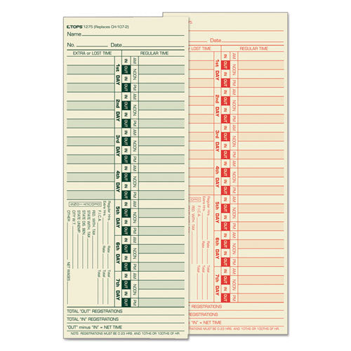 Image of TOPS Time Clock Cards, Replacement For Ch-107-2, Two Sides, 3.5 X 9, 500/box