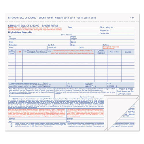 Image of TOPS Hazardous Material Short Form, Three-Part Carbonless, 7 x 8.5, 50 Forms Total
