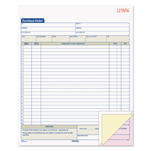 Image of TOPS Purchase Order Book, 22 Lines, Three-Part Carbonless, 8.38 x 10.19, 50 Forms Total