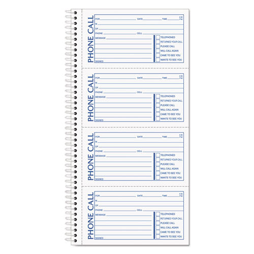 Image of TOPS Spiralbound Message Book, Two-Part Carbonless, 5 x 2.75, 4 Forms/Sheet, 200 Forms Total