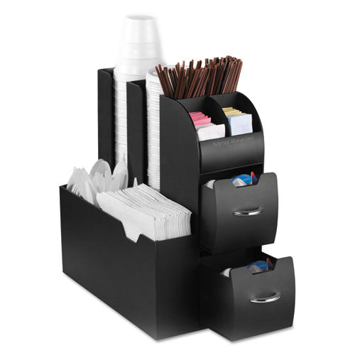 Image of Mind Reader Coffee Condiment Caddy Organizer, 10 Compartments, 5.4 x 11 x 12.6, Black