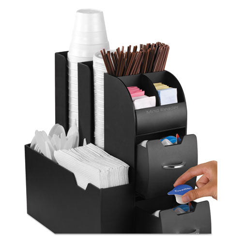 Image of Mind Reader Coffee Condiment Caddy Organizer, 10 Compartments, 5.4 x 11 x 12.6, Black