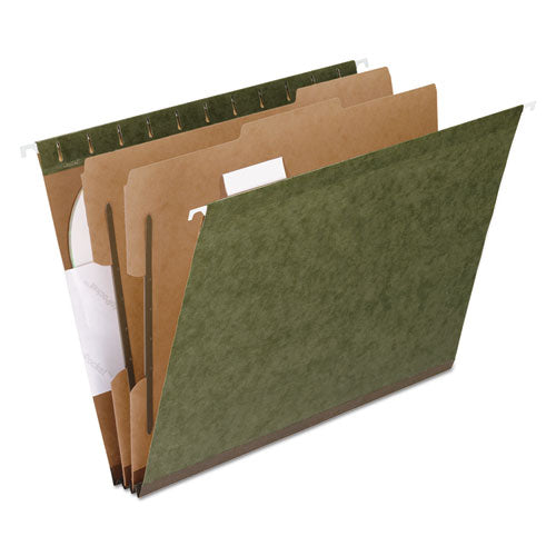 Image of Pendaflex® SureHook Reinforced Hanging Divider Folders, 2" Expansion, 2 Dividers, 4 Fasteners, Letter Size, Green Exterior, 10/Box
