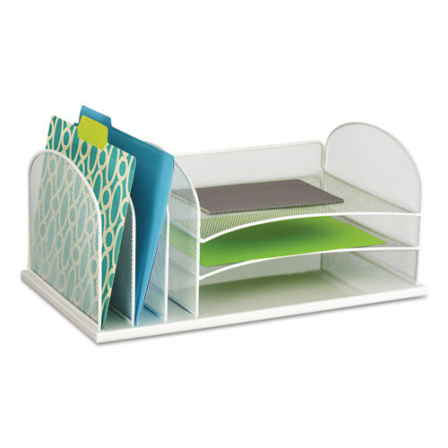 Image of Safco® Onyx Desk Organizer with Three Horizontal and Three Upright Sections, Letter Size Files, 19.5 x 11.5 x 8.25, White