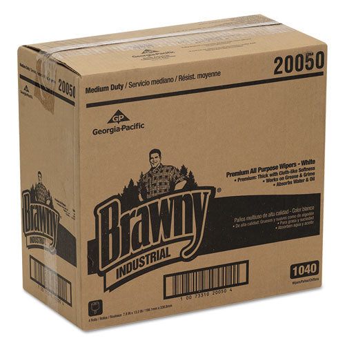 Image of Brawny® Professional Medium Duty Premium DRC Wipers, 7.78 x 13.25, Unscented, White, 260/Roll, 4 Rolls/Carton