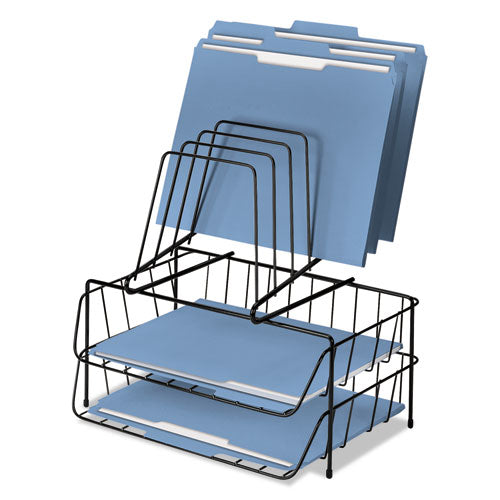 Image of Fellowes® Wire Double Tray With Step File Sorter, 8 Sections, Letter Size Files, 13.88" X 10.13" X 14", Black