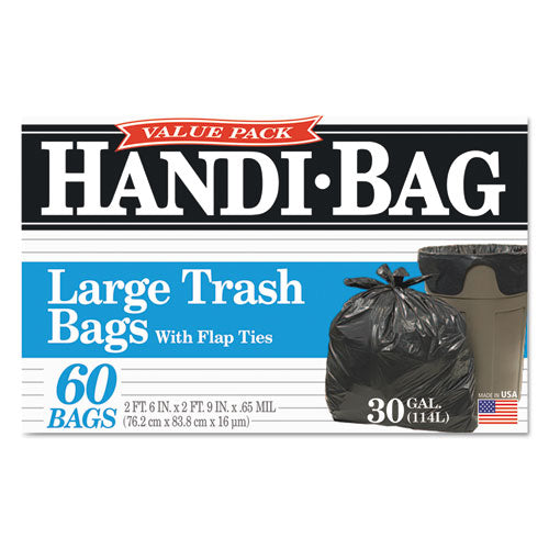 Image of Handi-Bag® Super Value Pack Can Liners, 30 gal, 0.65 mil, 30" x 33", Black, 60/Box
