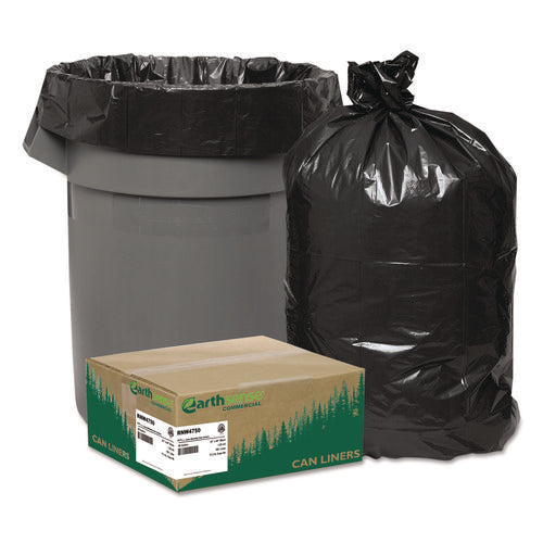 Image of Earthsense® Commercial Linear Low Density Recycled Can Liners, 56 gal, 1.25 mil, 43" x 48", Black, 10 Bags/Roll, 10 Rolls/Carton