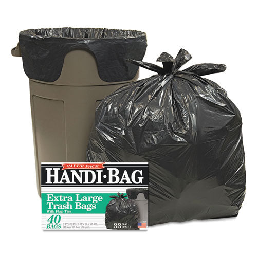 Image of Handi-Bag® Super Value Pack Can Liners, 33 gal, 0.65 mil, 32.5" x 40", Black, 40/Box