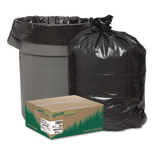Image of Earthsense® Commercial Linear Low Density Recycled Can Liners, 56 gal, 2 mil, 43" x 47", Black, 10 Bags/Roll, 10 Rolls/Carton