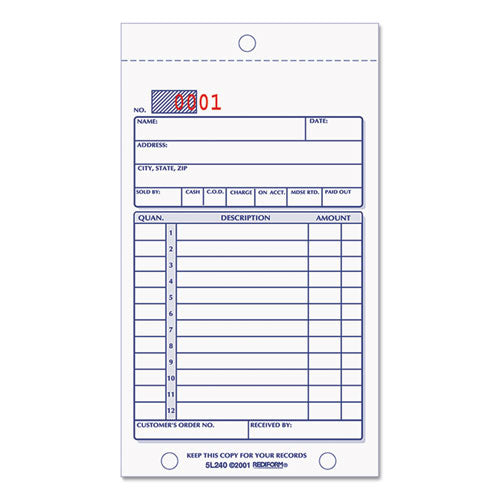 Image of Rediform® Sales Book, 12 Lines, Two-Part Carbonless, 3.63 x 6.38, 50 Forms Total