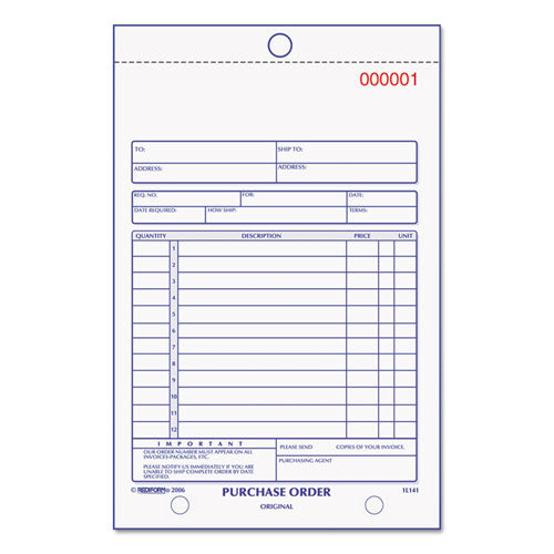 Image of Rediform® Purchase Order Book, 12 Lines, Three-Part Carbonless, 5.5 x 7.88, 50 Forms Total
